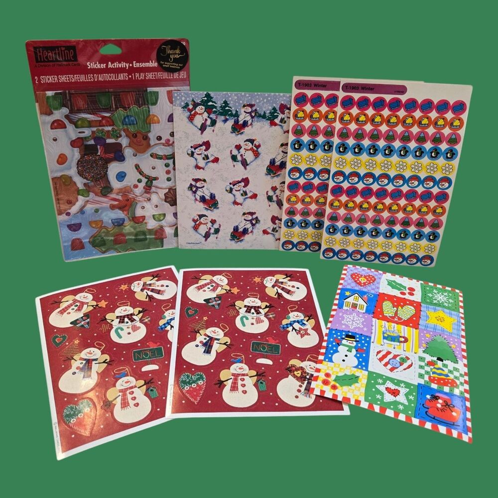 Christmas Holiday Snowman Vintage Sticker Lot (8 Sheets) Hallmark Amscan Trend